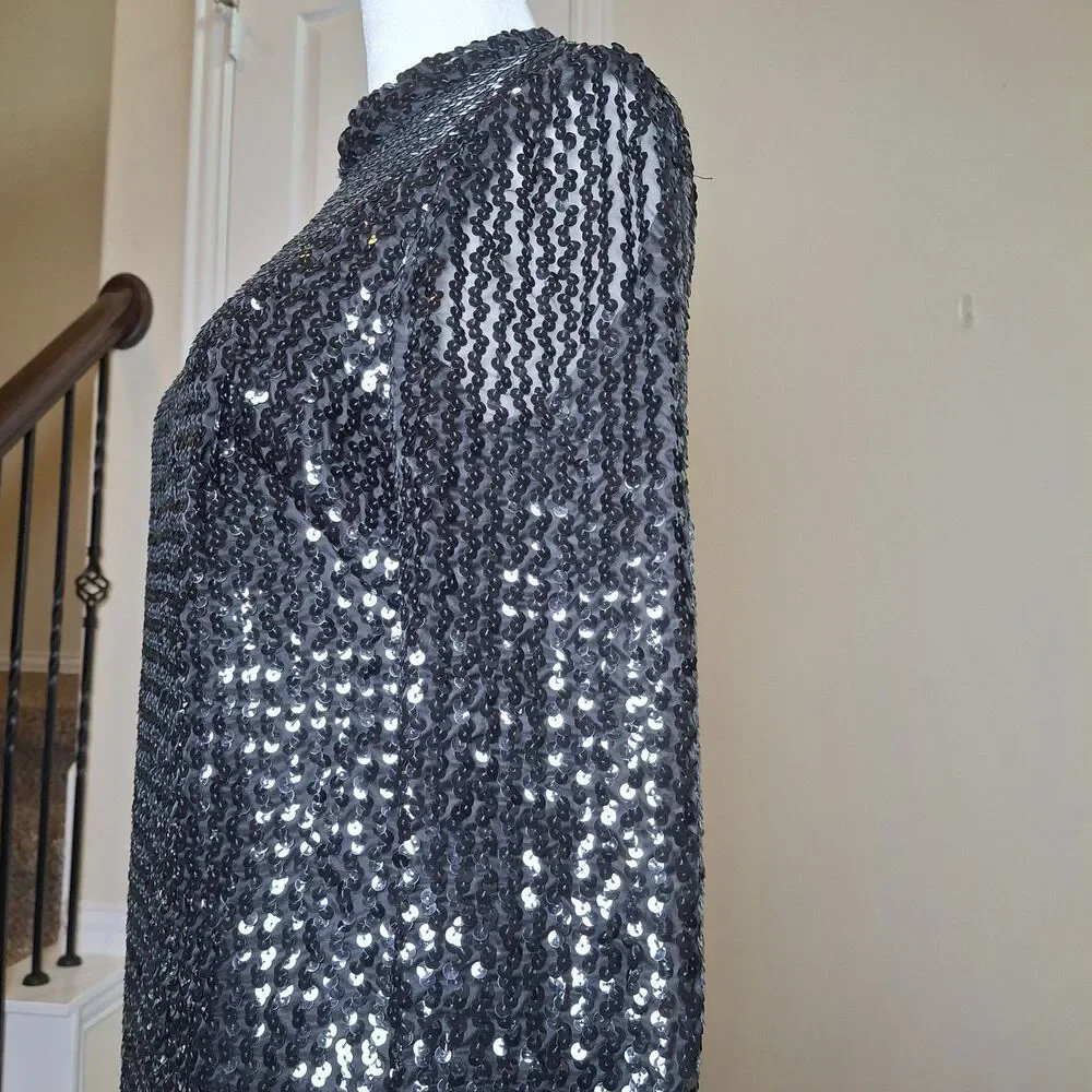 Vintage Union 70s Black Sequin Evening Gown US12 Hollywood Red Carpet Black Tie